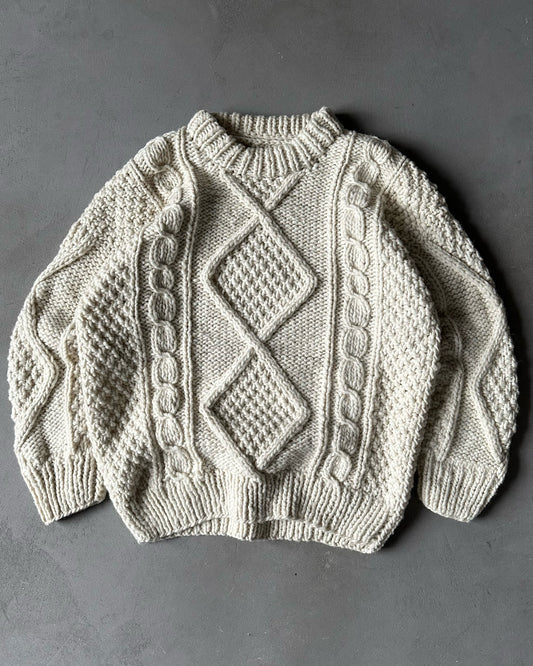 1980s - Cream Hand Knit Fisherman Sweater - XL