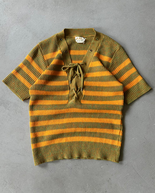 1970s - Orange/Green Women's Lace Knit Top - (W)S