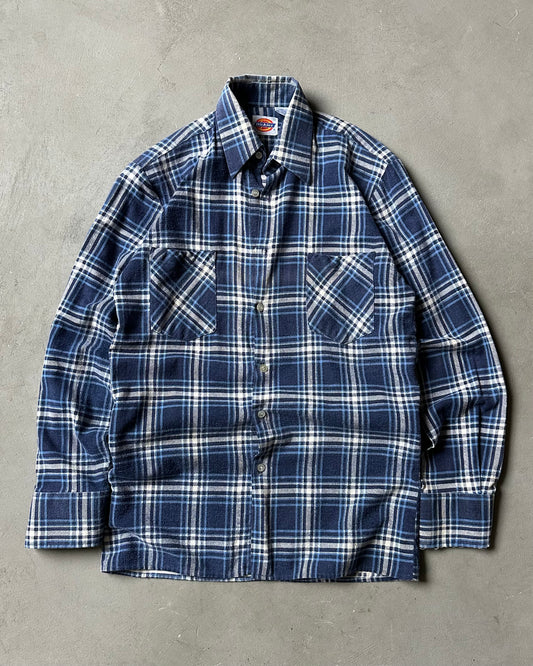 1990s - Distressed Blue Dickie's Plaid Flannel - XS/S