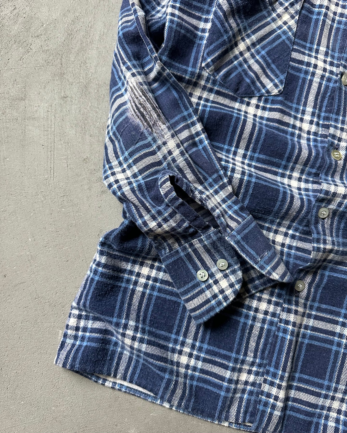 1990s - Distressed Blue Dickie's Plaid Flannel - XS/S