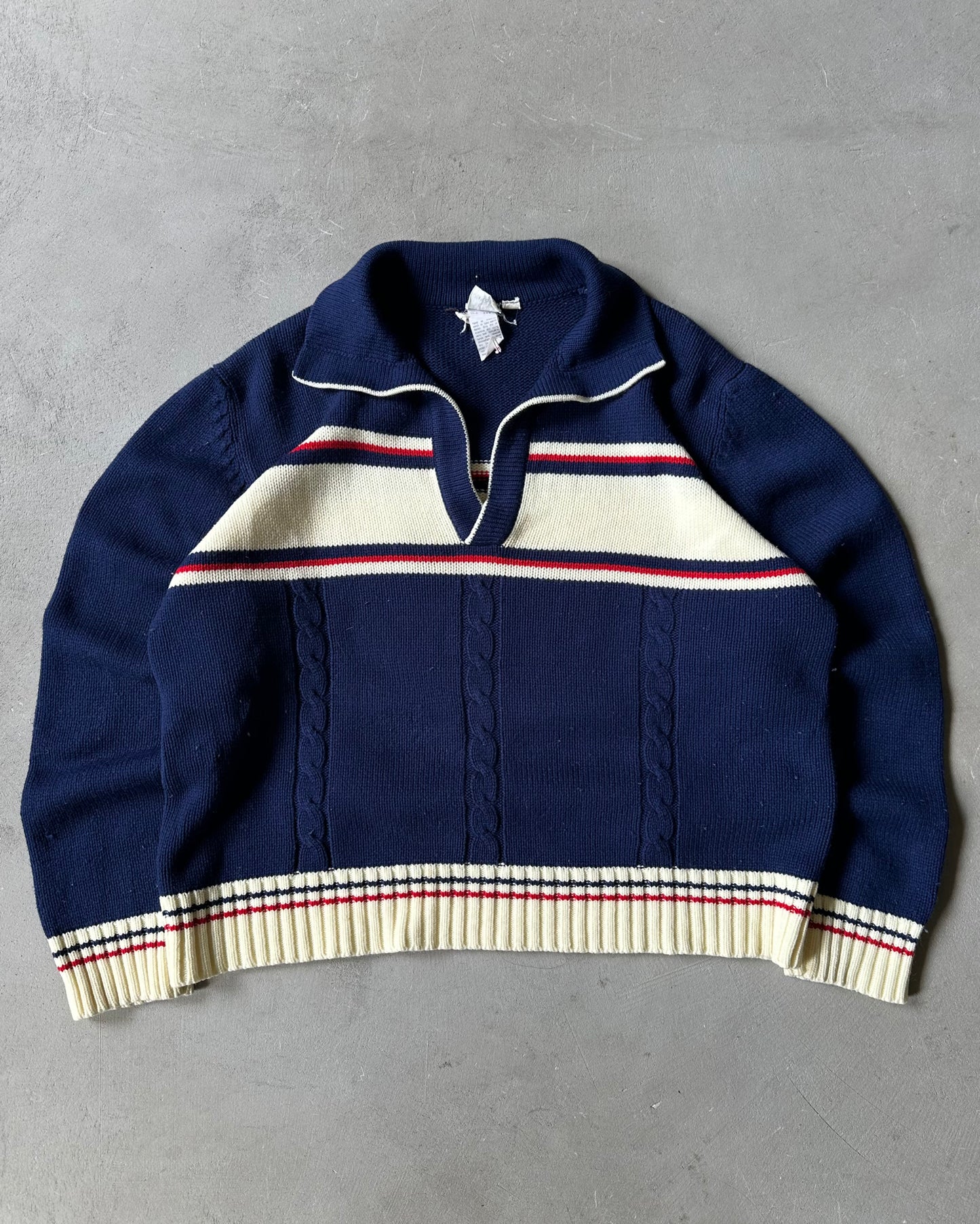 1970s - Navy/Cream Cropped Nautical Knit - L