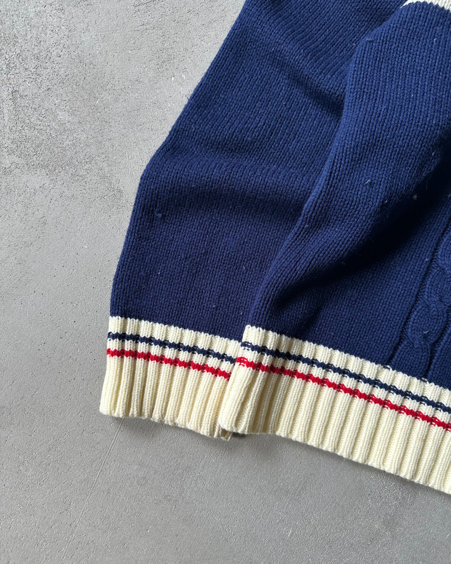 1970s - Navy/Cream Cropped Nautical Knit - L