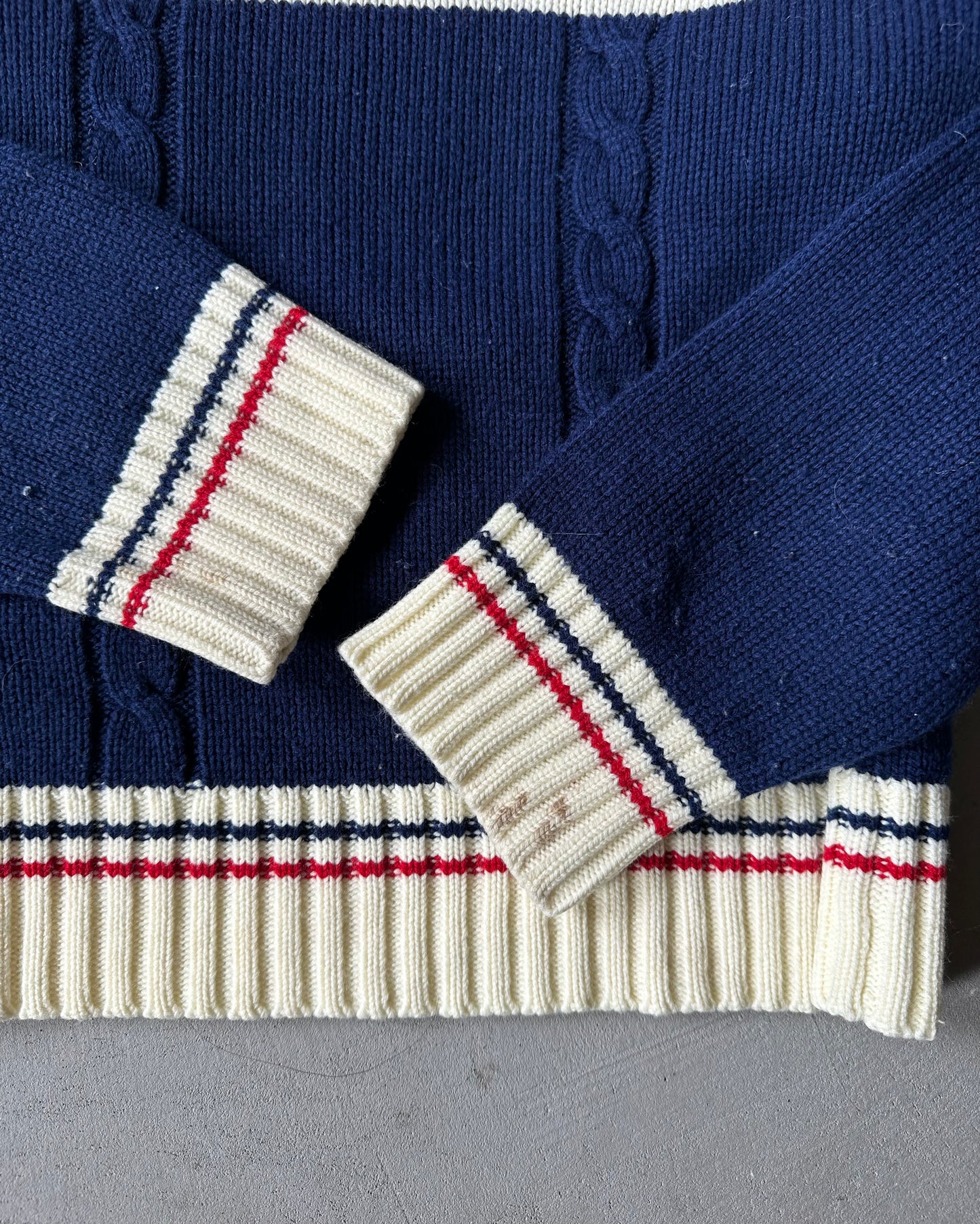 1970s - Navy/Cream Cropped Nautical Knit - L