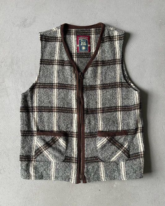 1990s - Brown/Cream Women's Plaid Wool Vest - (W)S