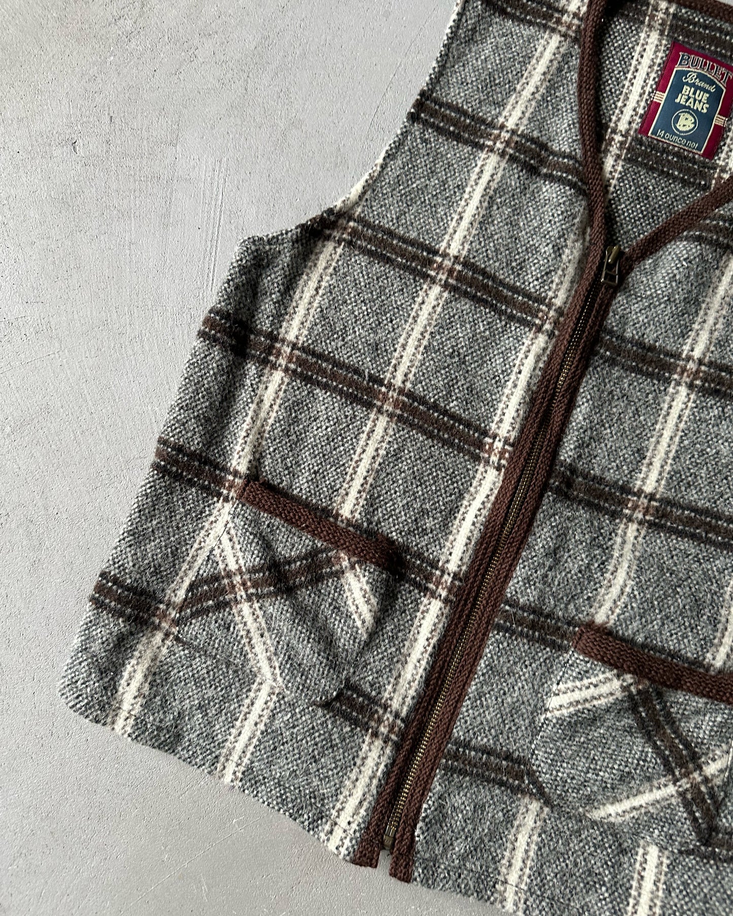 1990s - Brown/Cream Women's Plaid Wool Vest - (W)S