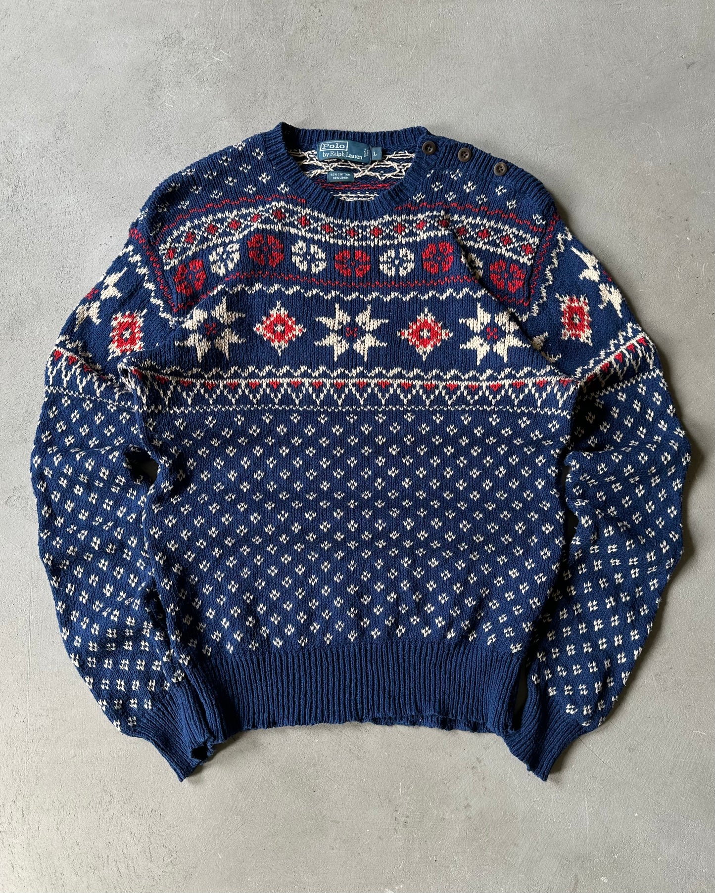 2000s - Blue Polo RL Nordic Sweater - L