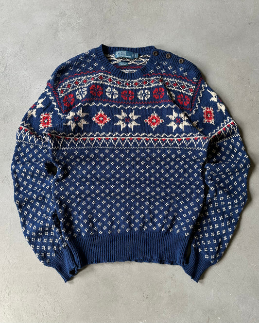 2000s - Blue Polo RL Nordic Sweater - L