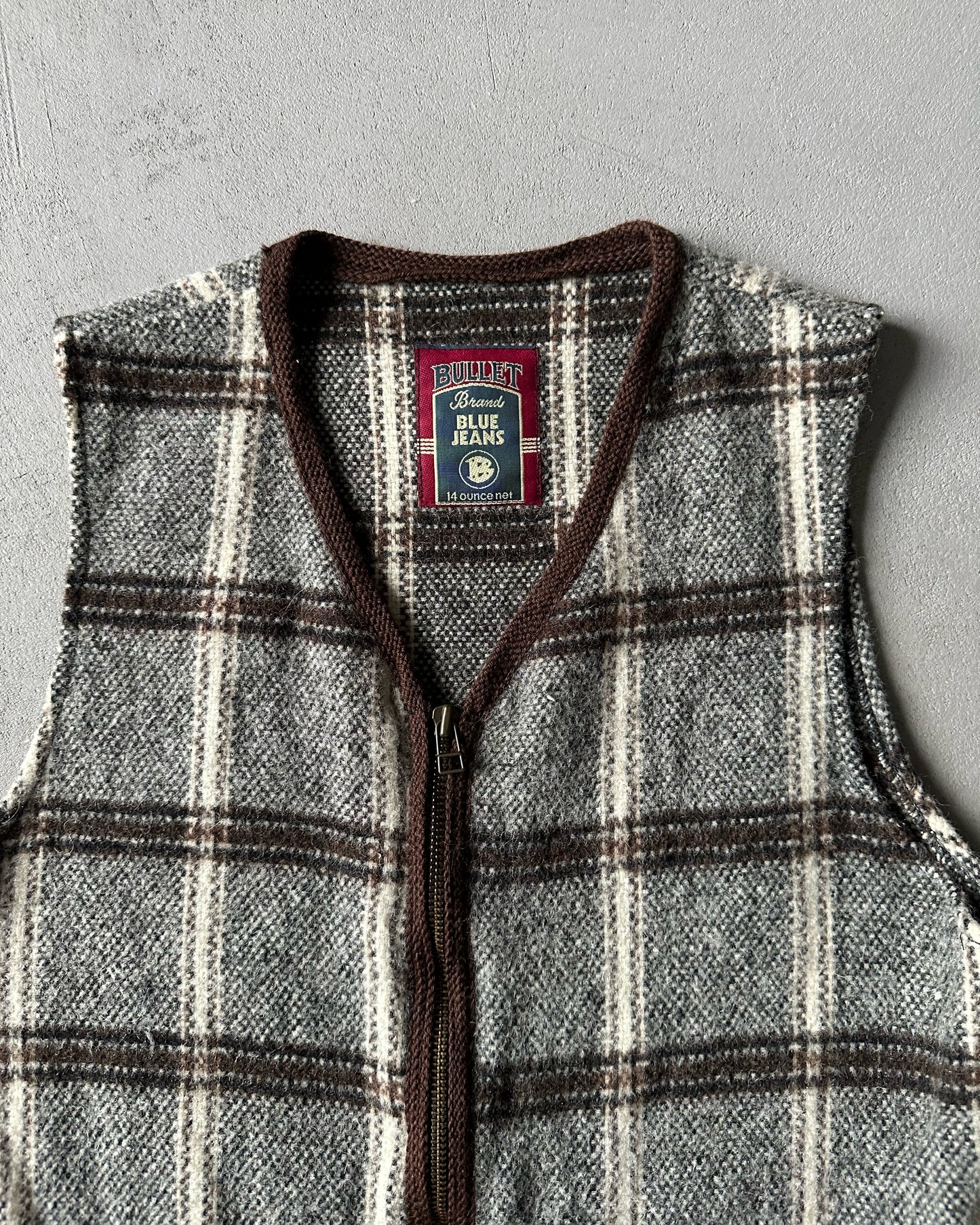 1990s - Brown/Cream Women's Plaid Wool Vest - (W)S