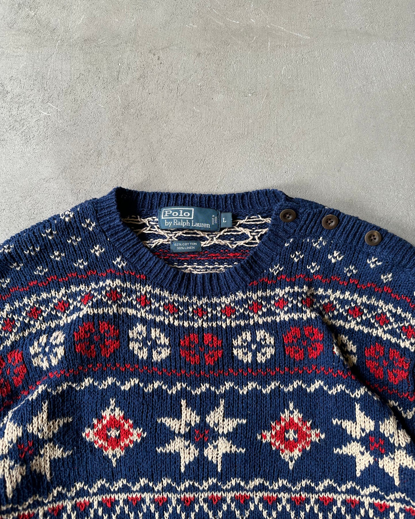 2000s - Blue Polo RL Nordic Sweater - L