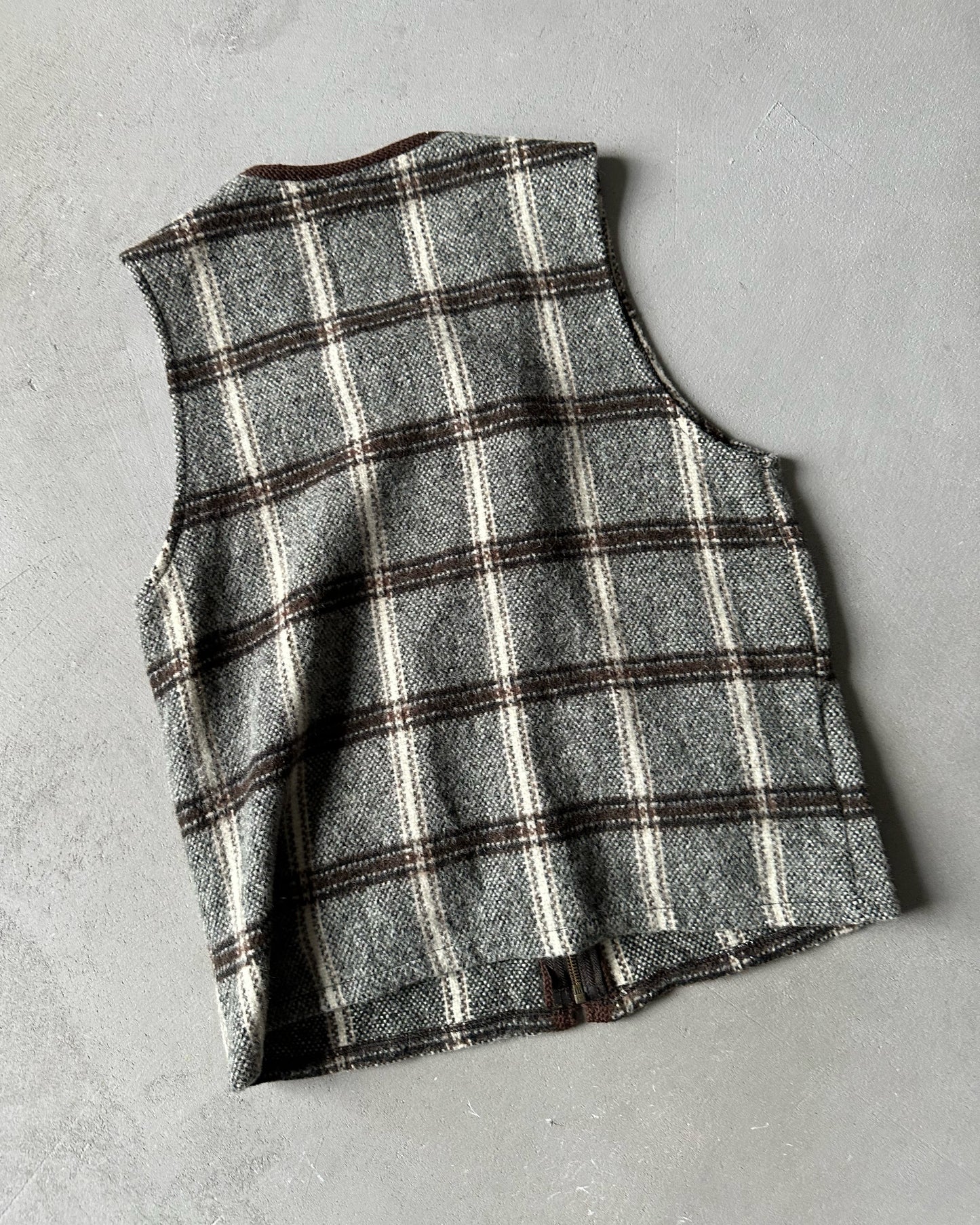 1990s - Brown/Cream Women's Plaid Wool Vest - (W)S