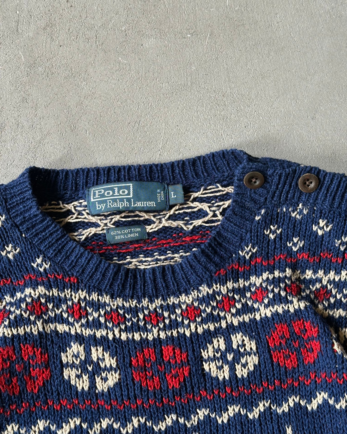 2000s - Blue Polo RL Nordic Sweater - L