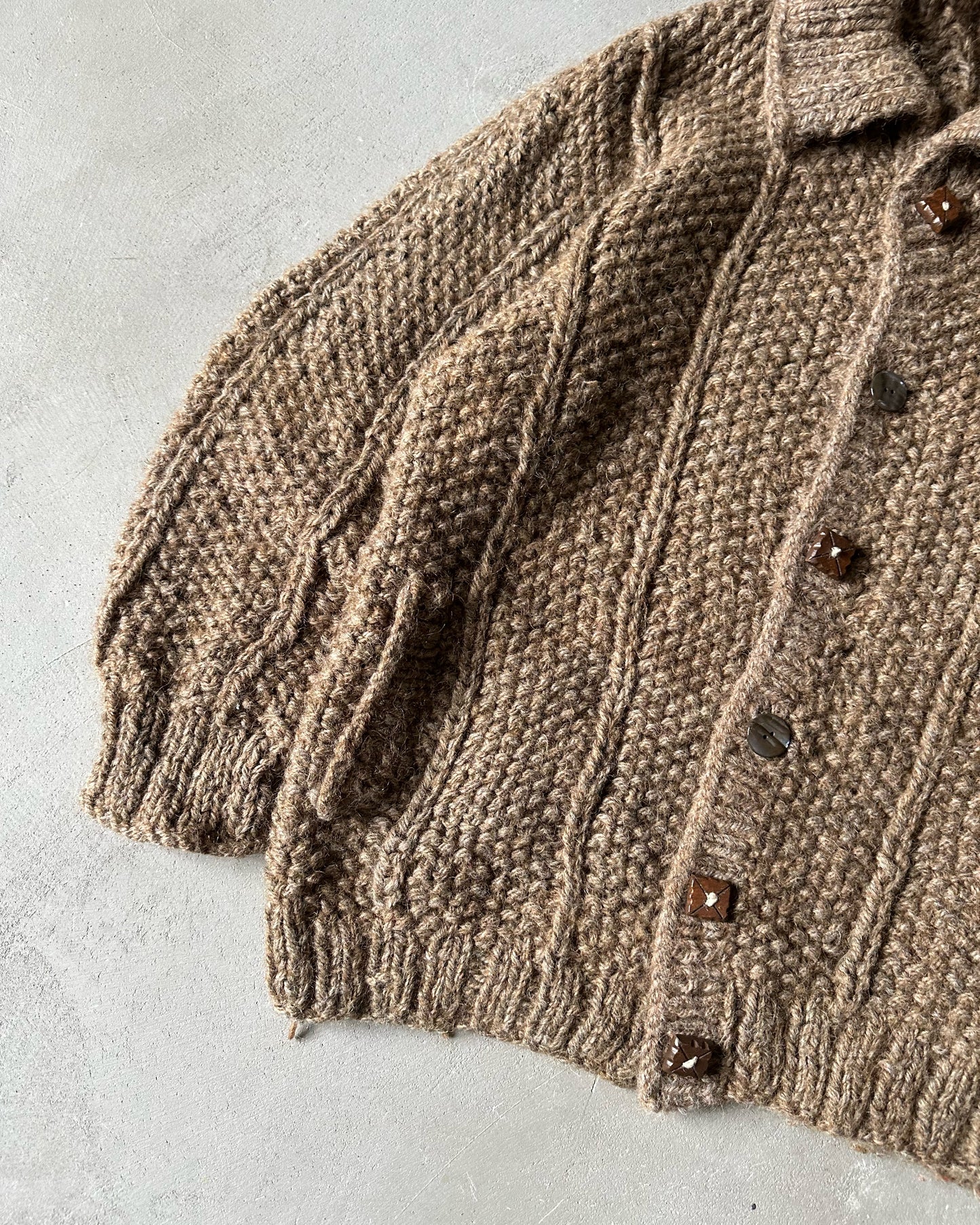 1980s - Brown Handknit Wool Collared Sweater - M