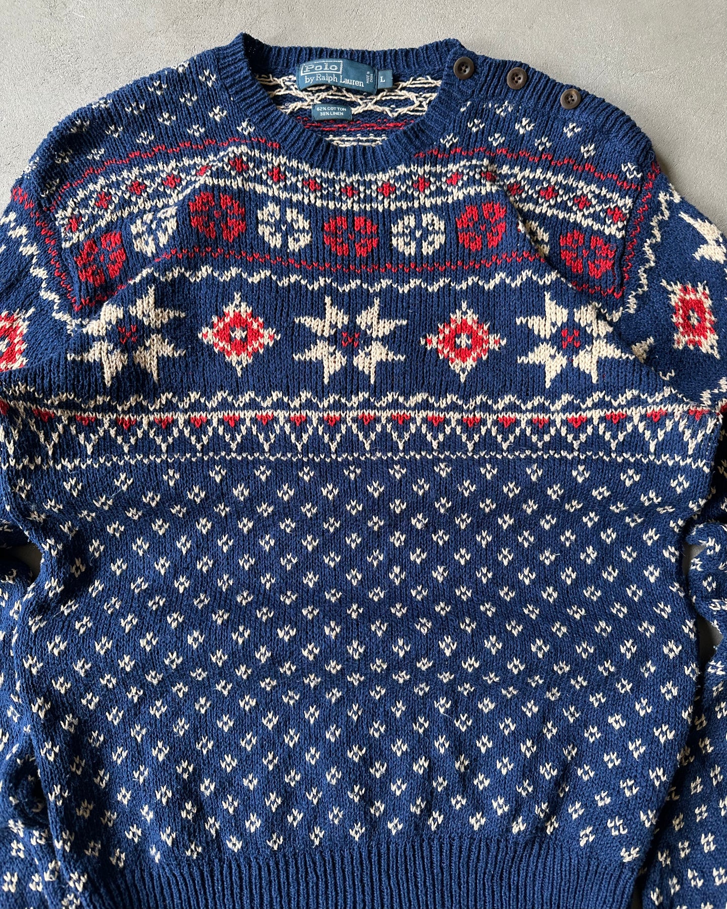 2000s - Blue Polo RL Nordic Sweater - L