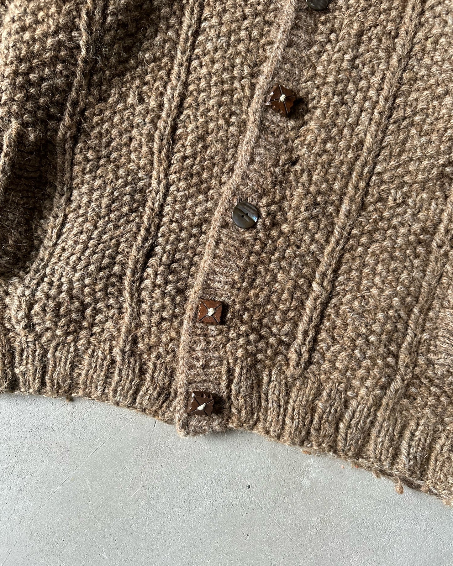 1980s - Brown Handknit Wool Collared Sweater - M