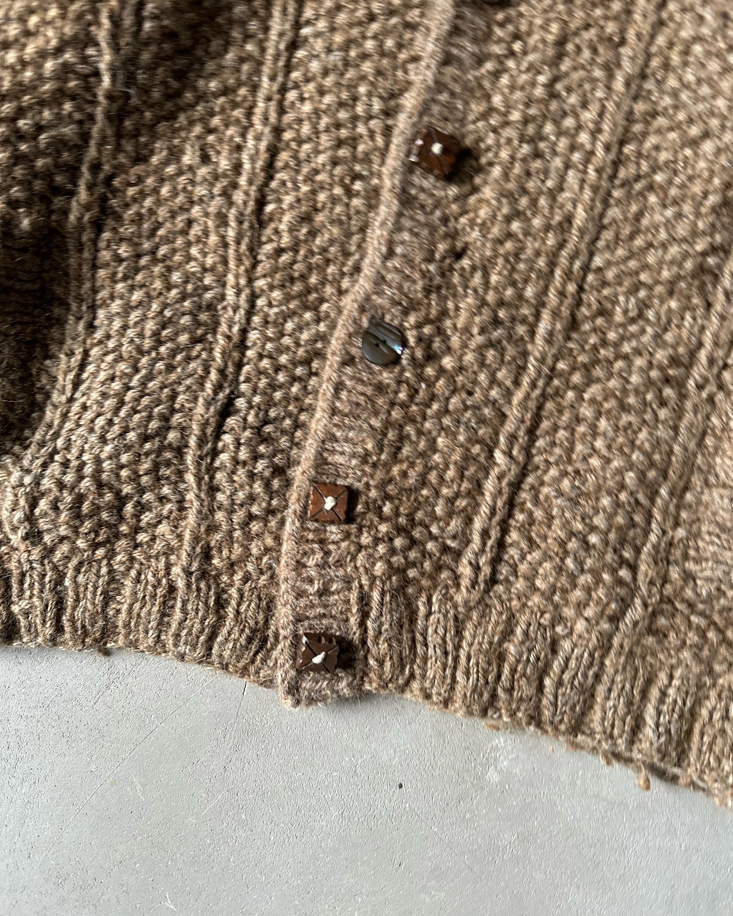 1980s - Brown Handknit Wool Collared Sweater - M