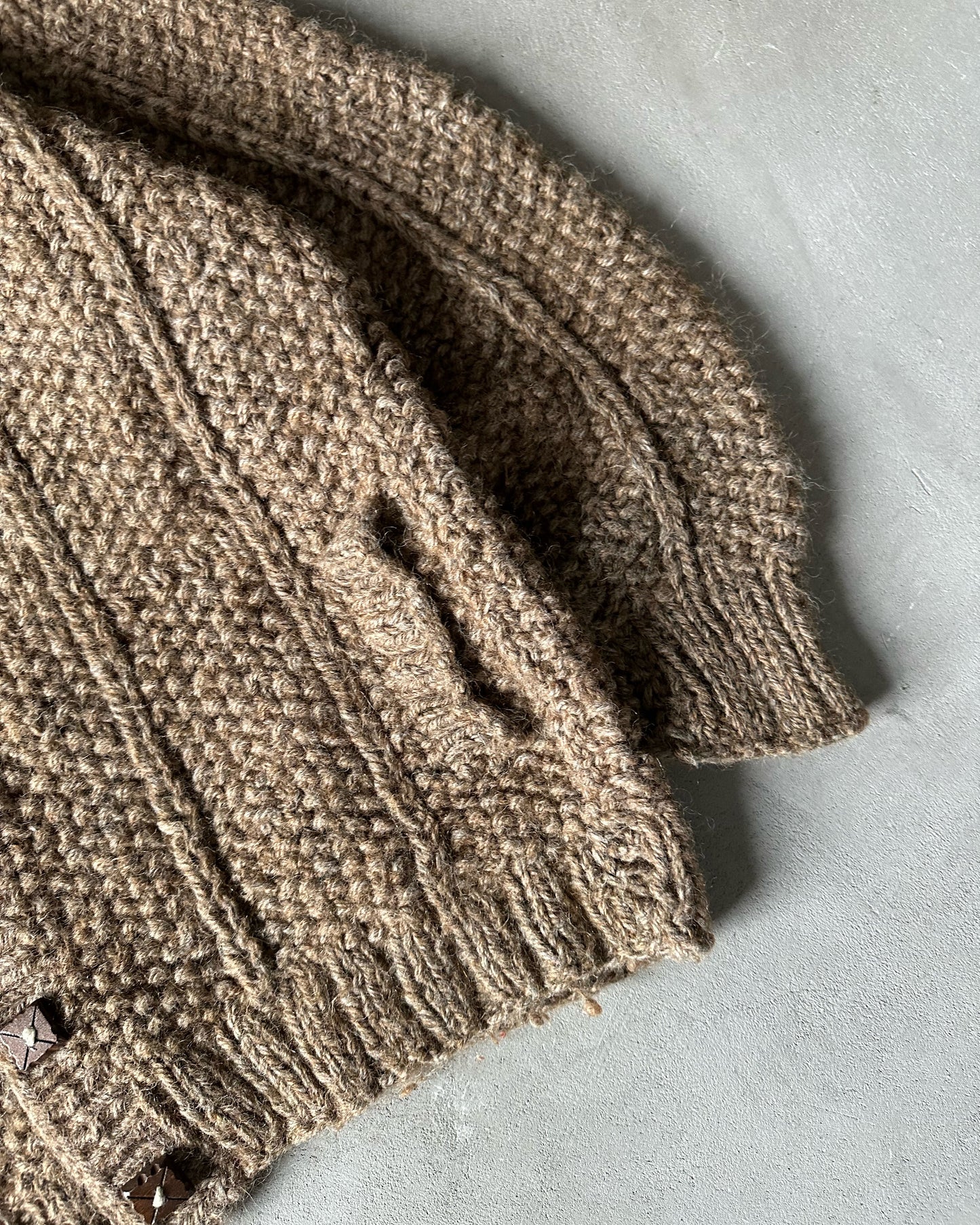 1980s - Brown Handknit Wool Collared Sweater - M