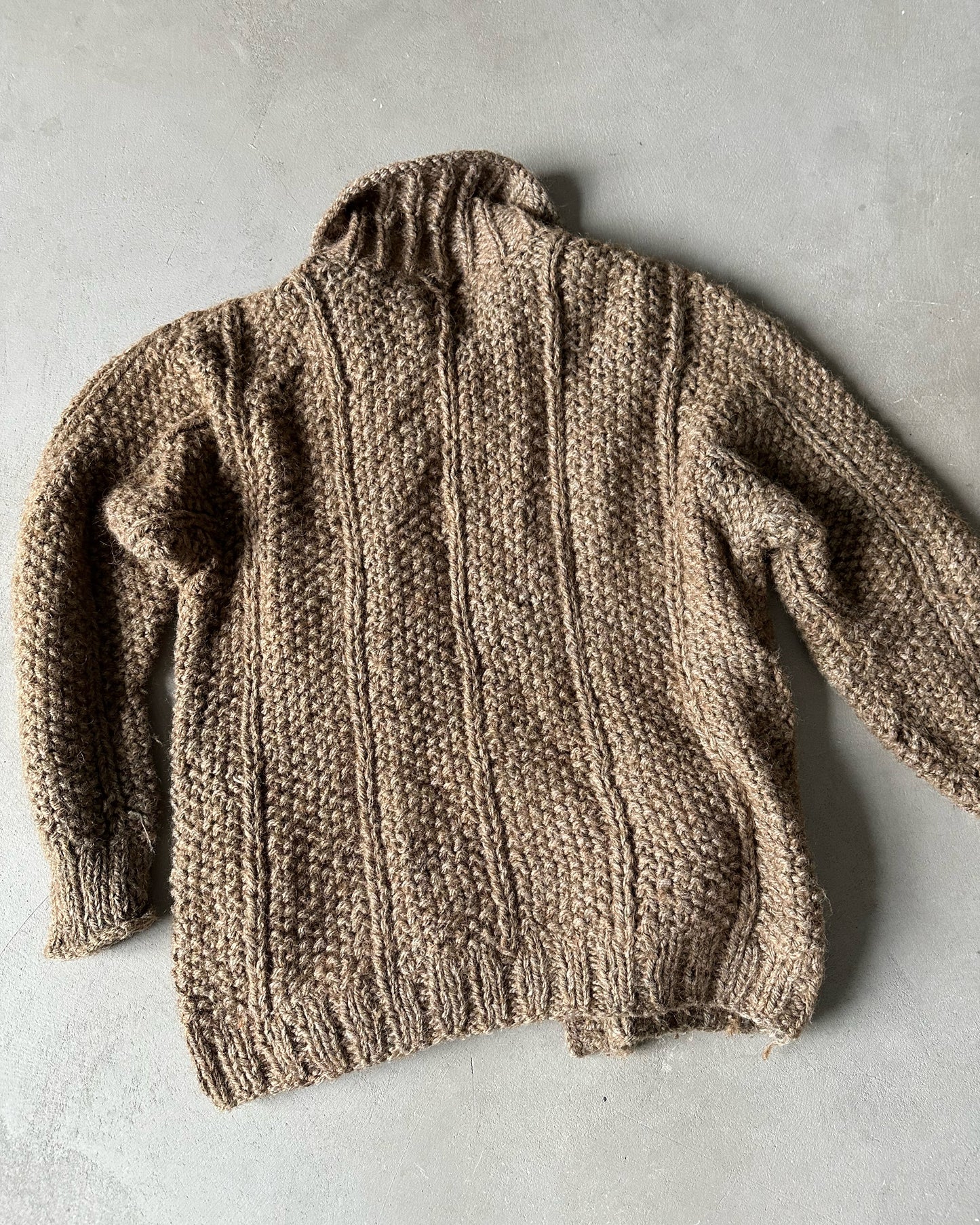 1980s - Brown Handknit Wool Collared Sweater - M