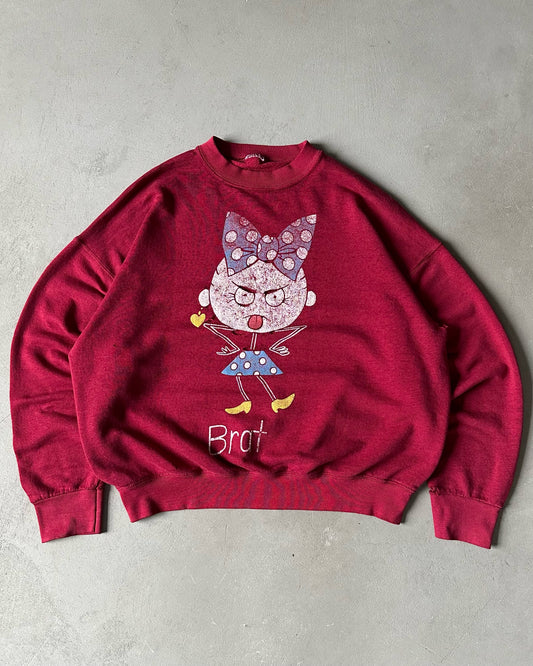 1990s - Distressed Burgundy BRAT Crewneck - M