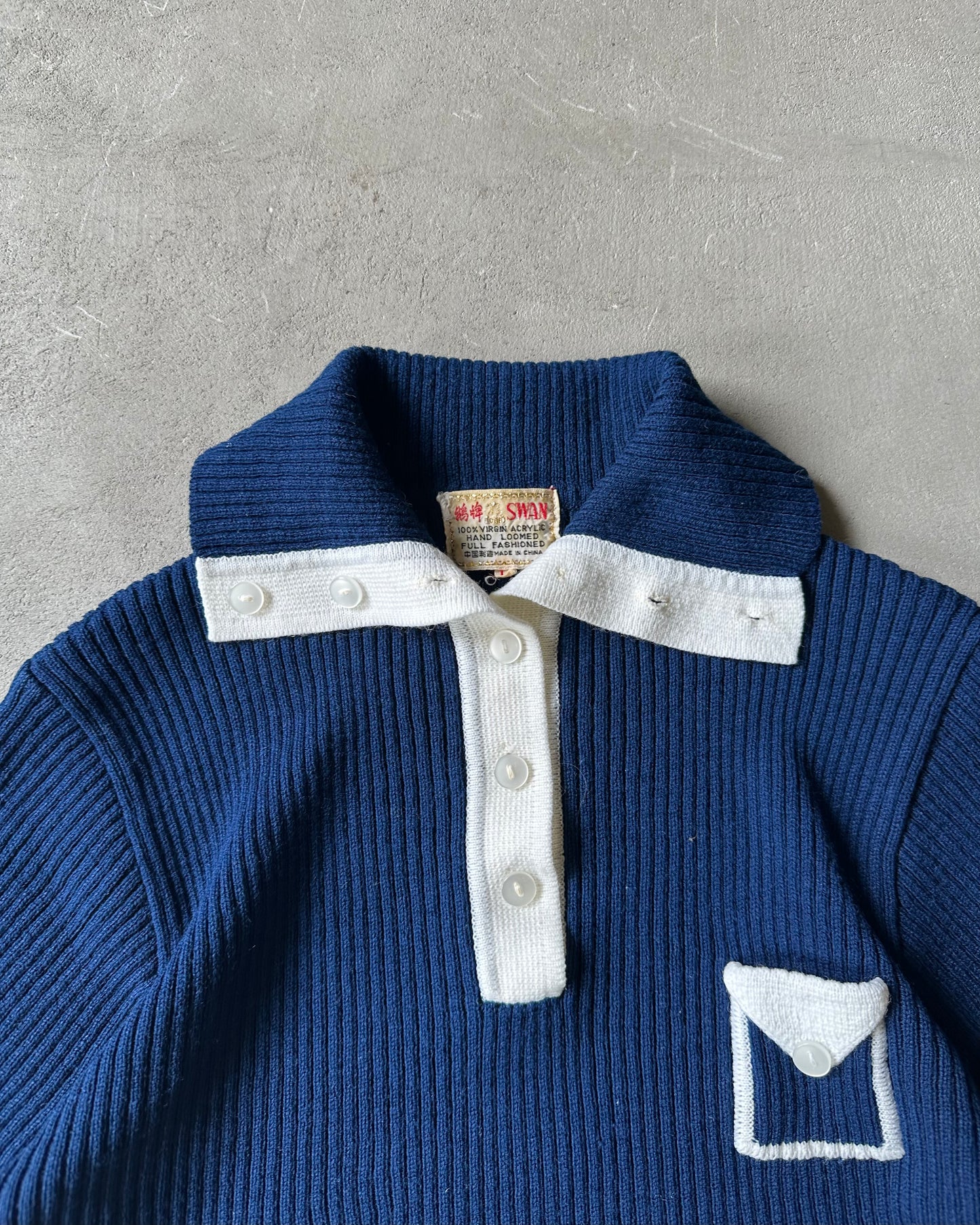 1970s - Navy/White Women's Knit Polo - (W)L