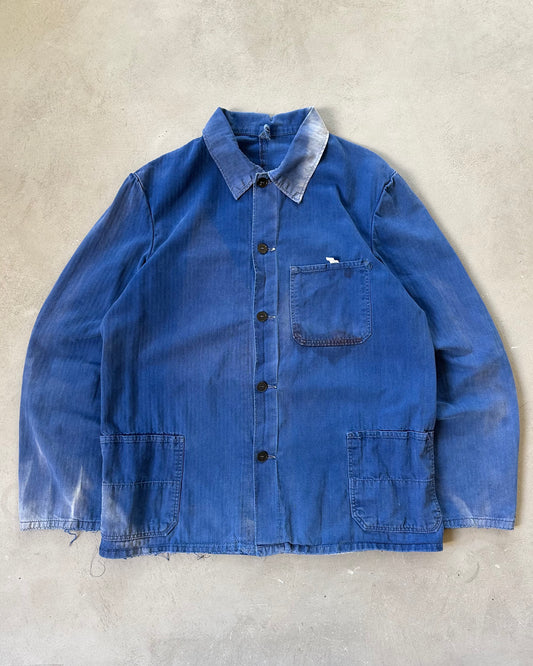 1960s - Distressed Blue HBT French Chore - L