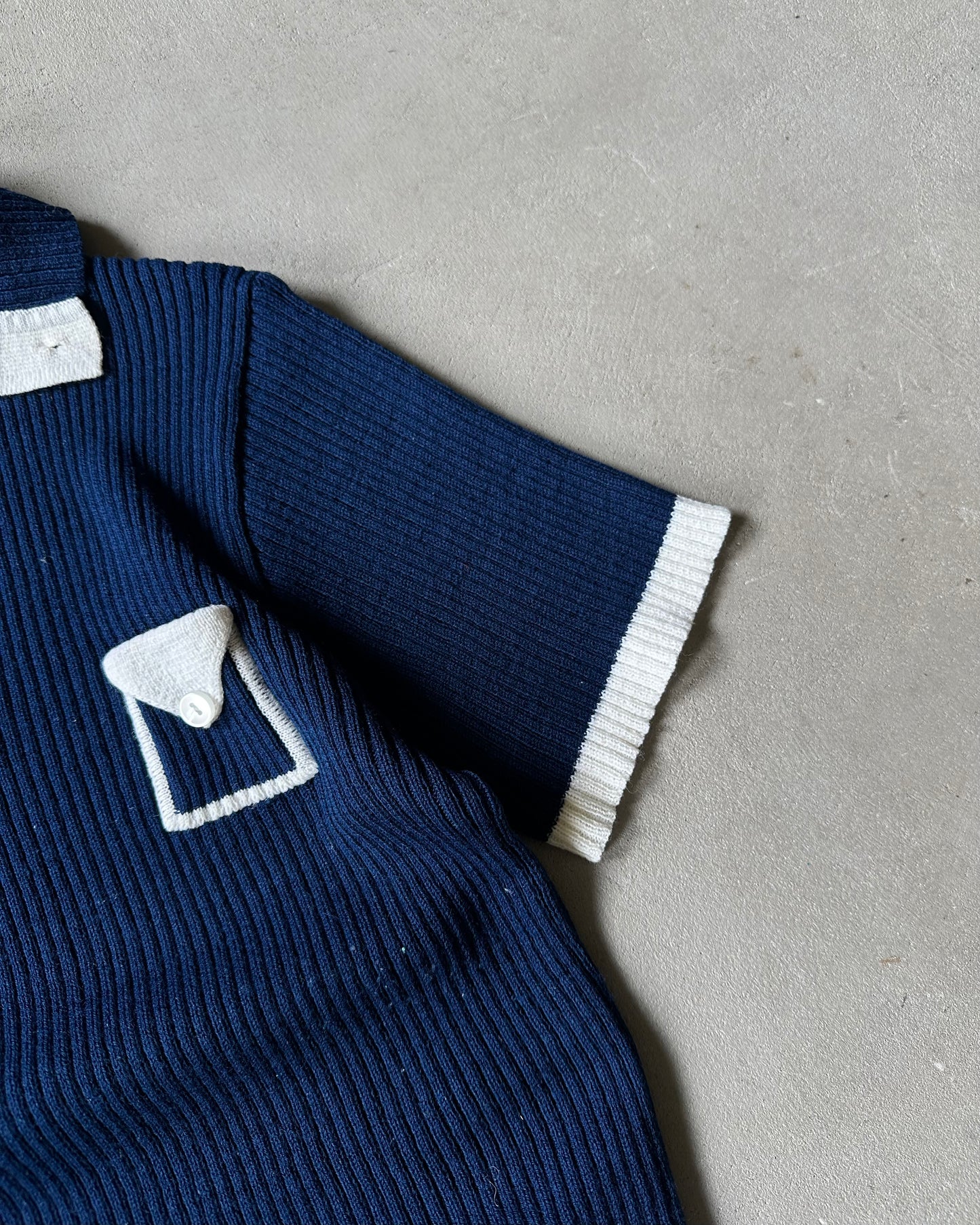 1970s - Navy/White Women's Knit Polo - (W)L