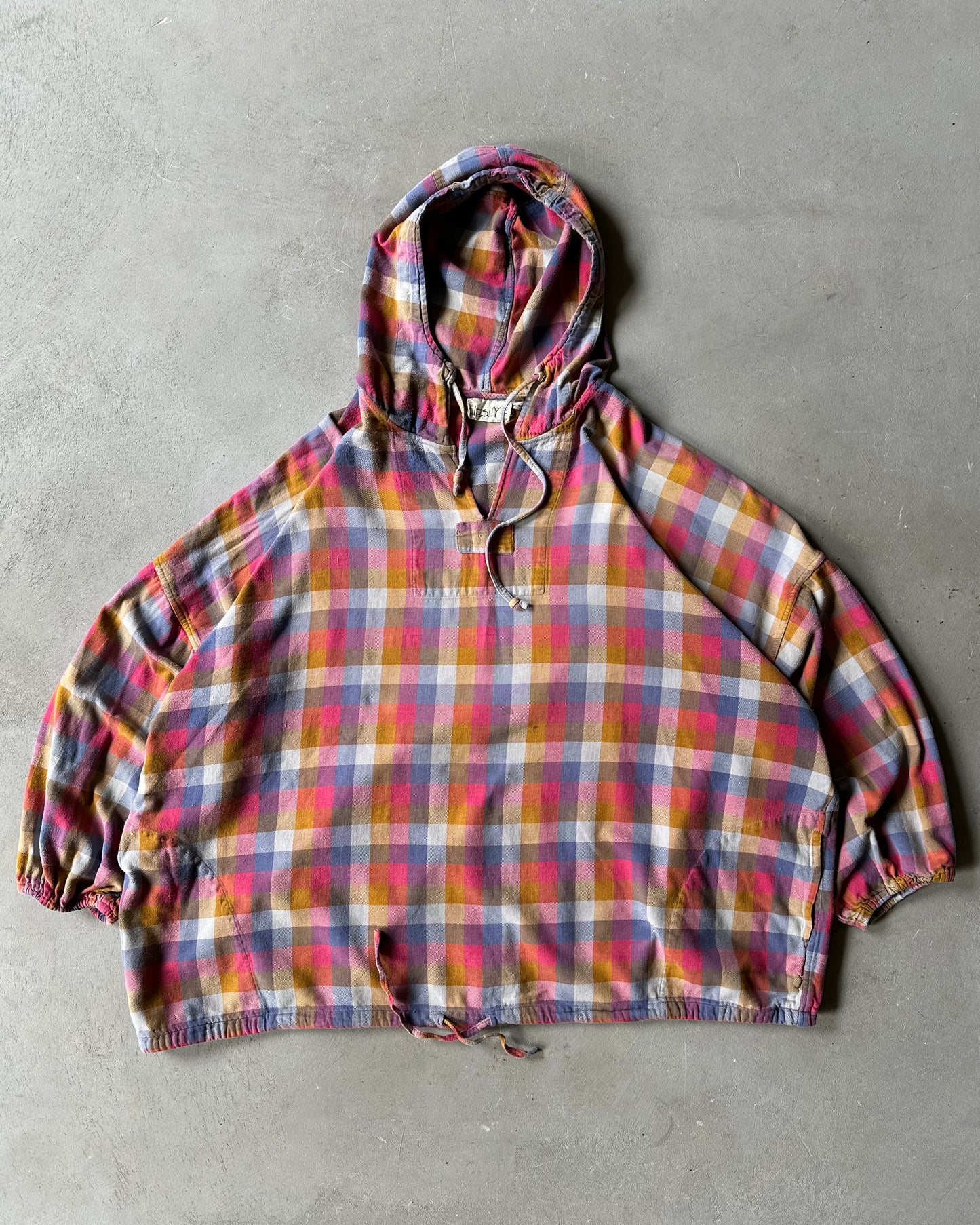 1990s - Pink/Mustard Plaid Hooded Overshirt - M/L