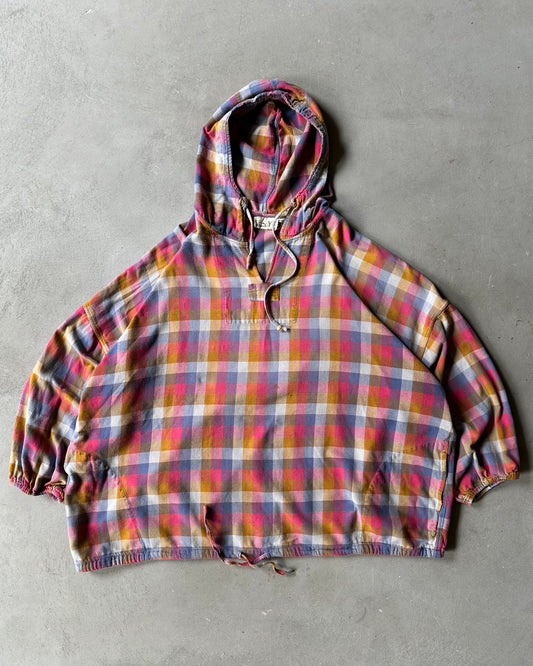 1990s - Pink/Mustard Plaid Hooded Overshirt - M/L
