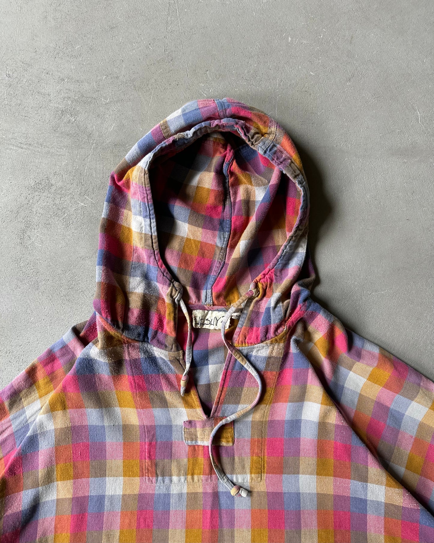 1990s - Pink/Mustard Plaid Hooded Overshirt - M/L