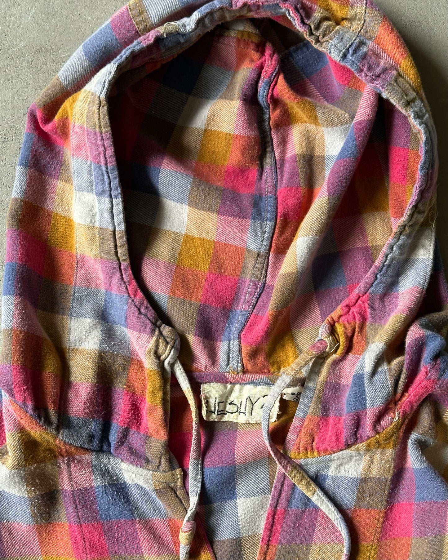 1990s - Pink/Mustard Plaid Hooded Overshirt - M/L