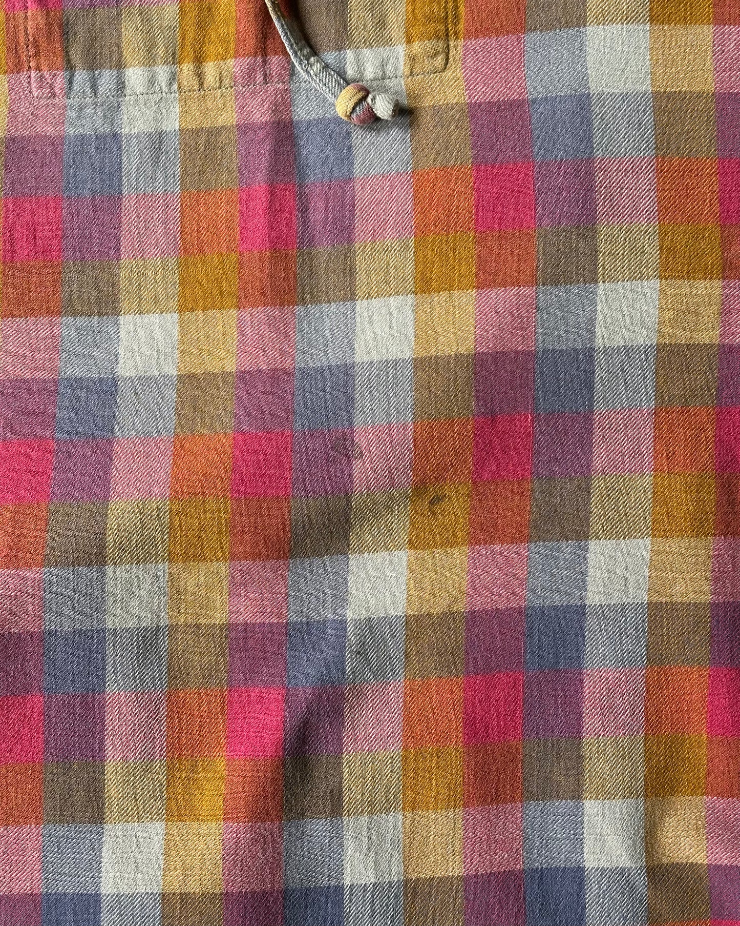 1990s - Pink/Mustard Plaid Hooded Overshirt - M/L