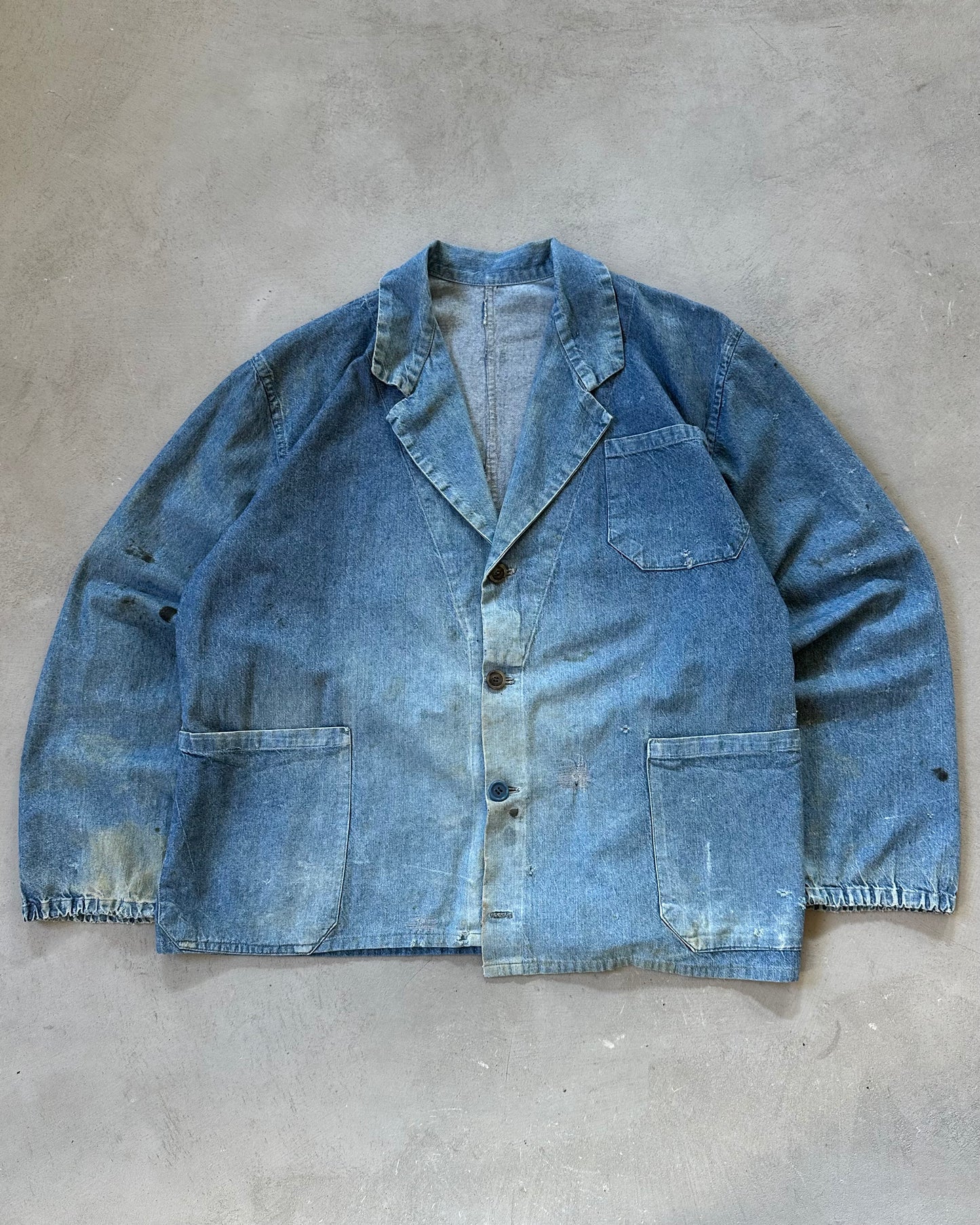 1960s - Distressed Denim French Chore - L