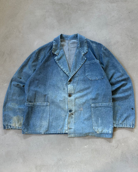 1960s - Distressed Denim French Chore - L