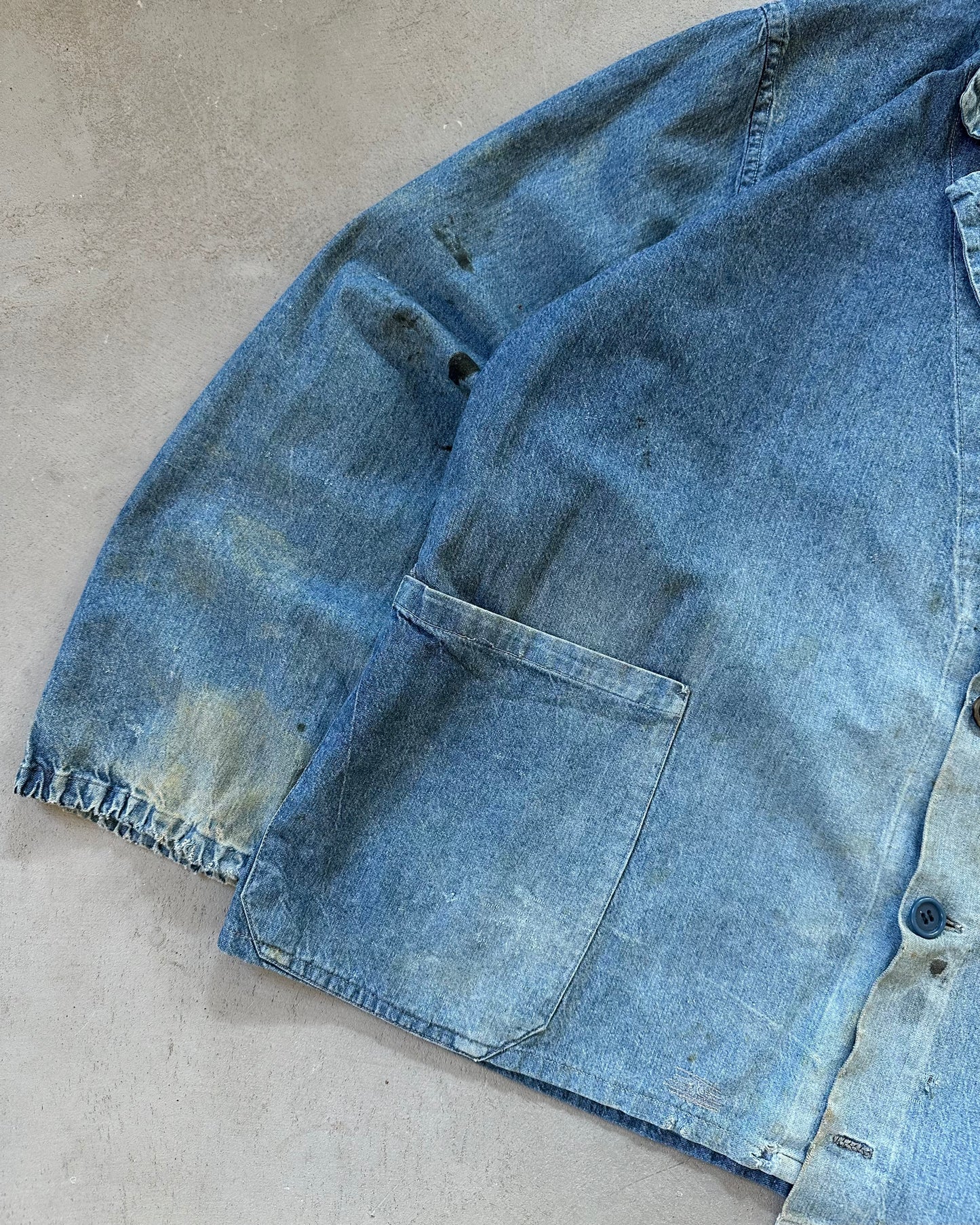 1960s - Distressed Denim French Chore - L