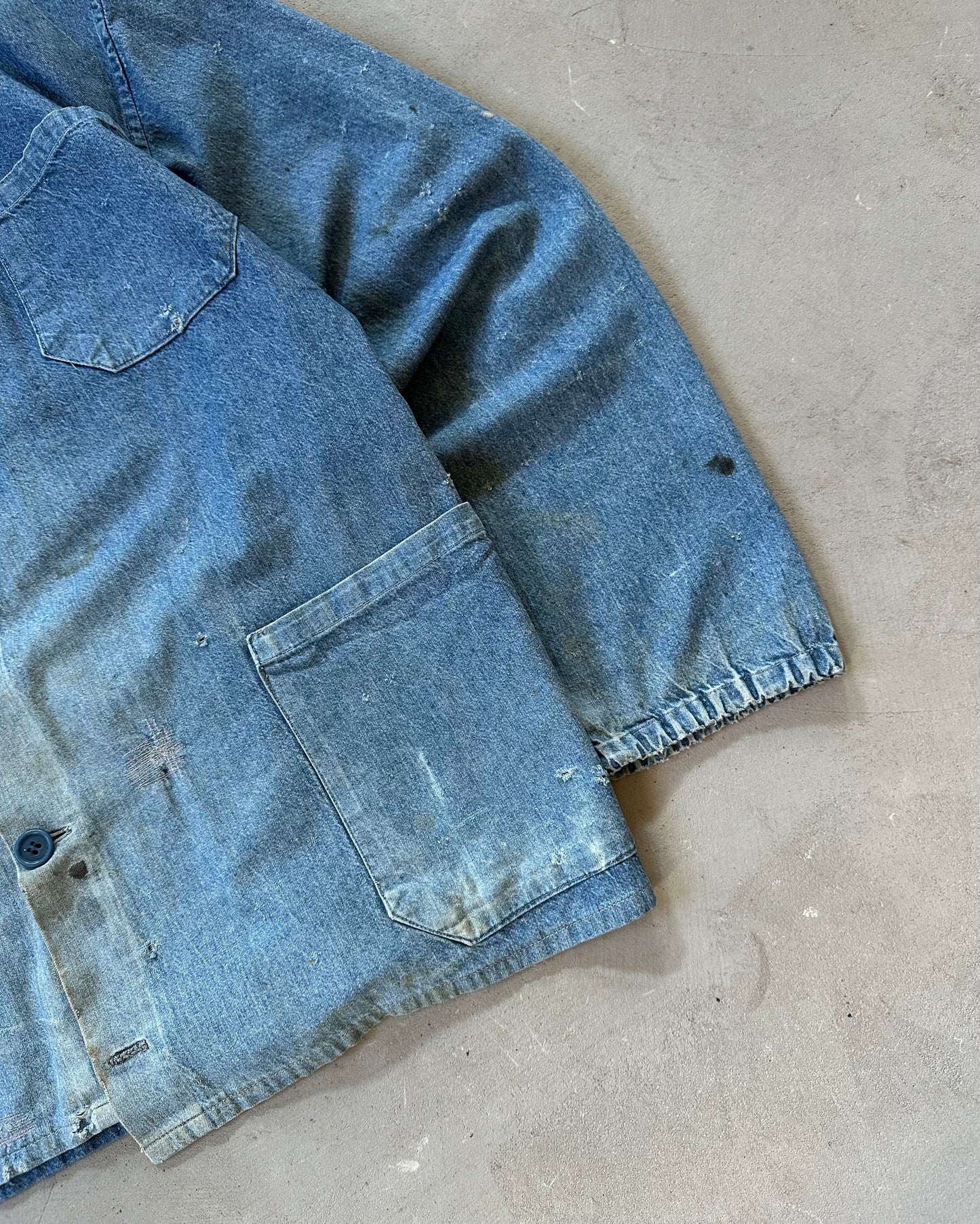 1960s - Distressed Denim French Chore - L