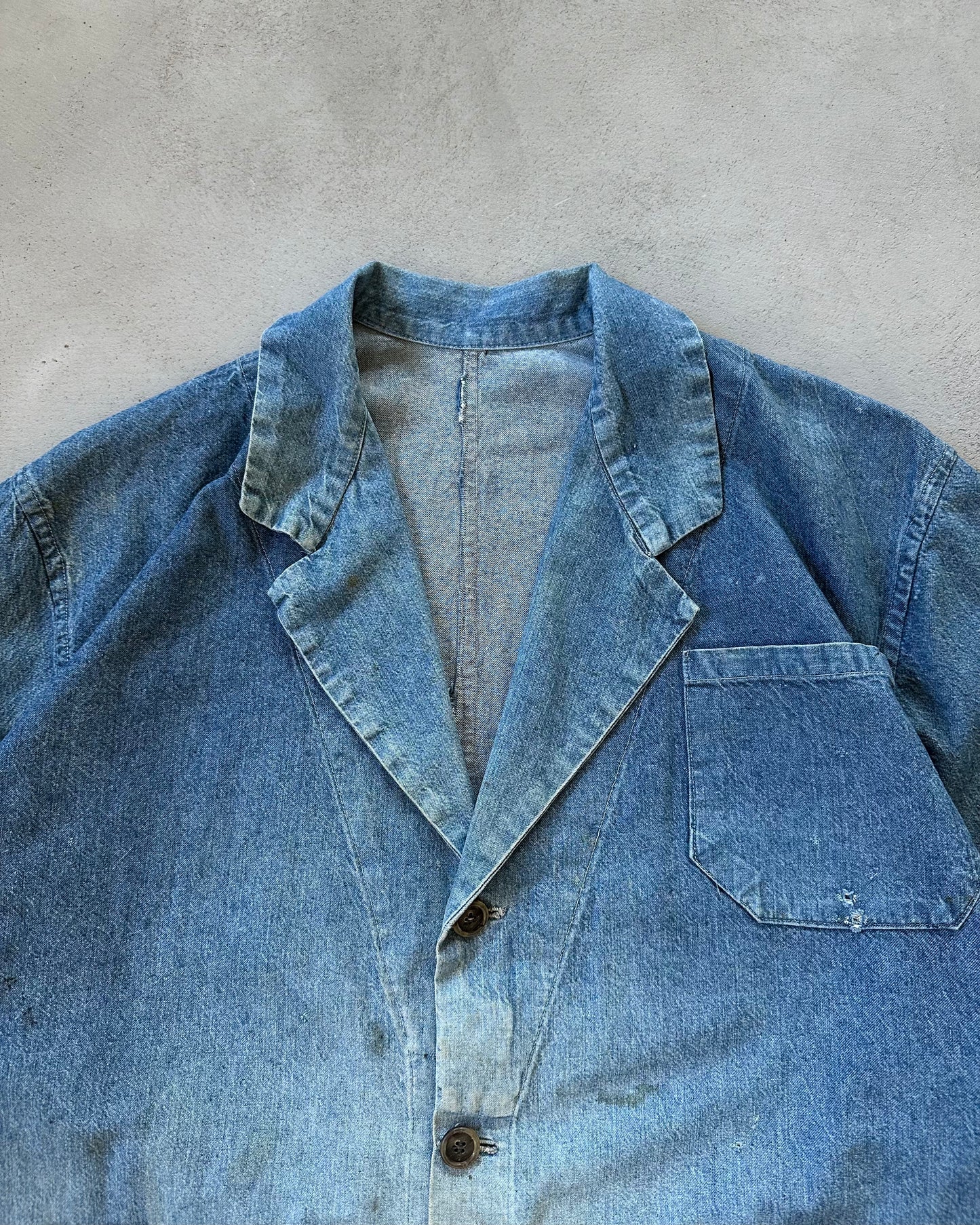 1960s - Distressed Denim French Chore - L