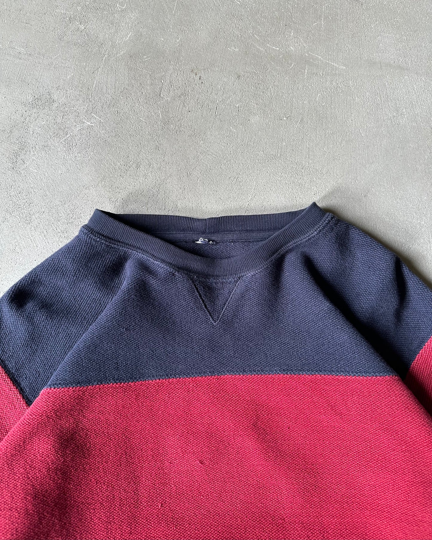 1990s - Navy/Red Striped Crewneck - M/L