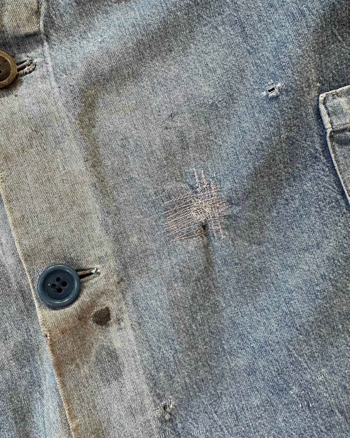 1960s - Distressed Denim French Chore - L