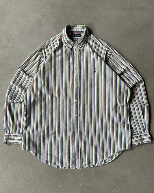 2000s - Purple/Green Ralph Lauren Striped Shirt - L