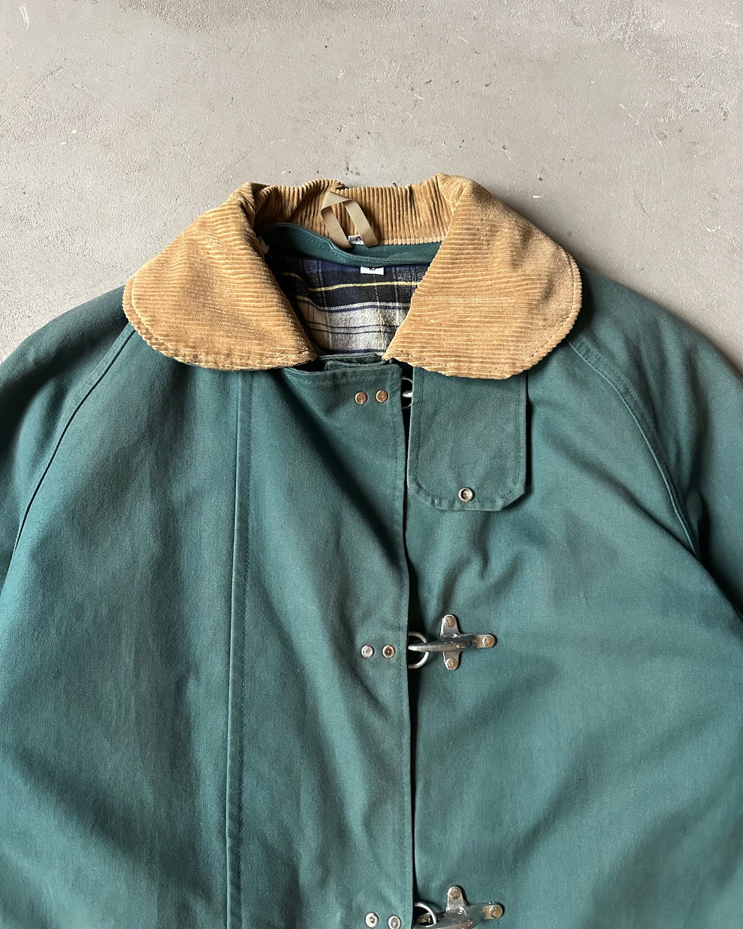 Années 1980 - Manteau de pompier vert E.A FAY - M