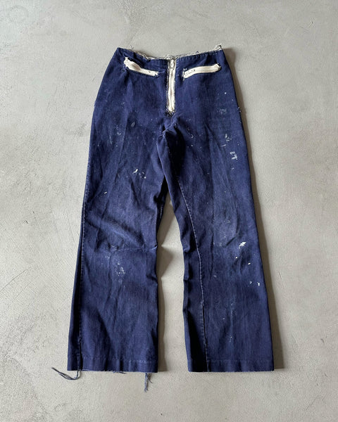 1970s - Distressed Navy Hand Made Pants - 23x25.5