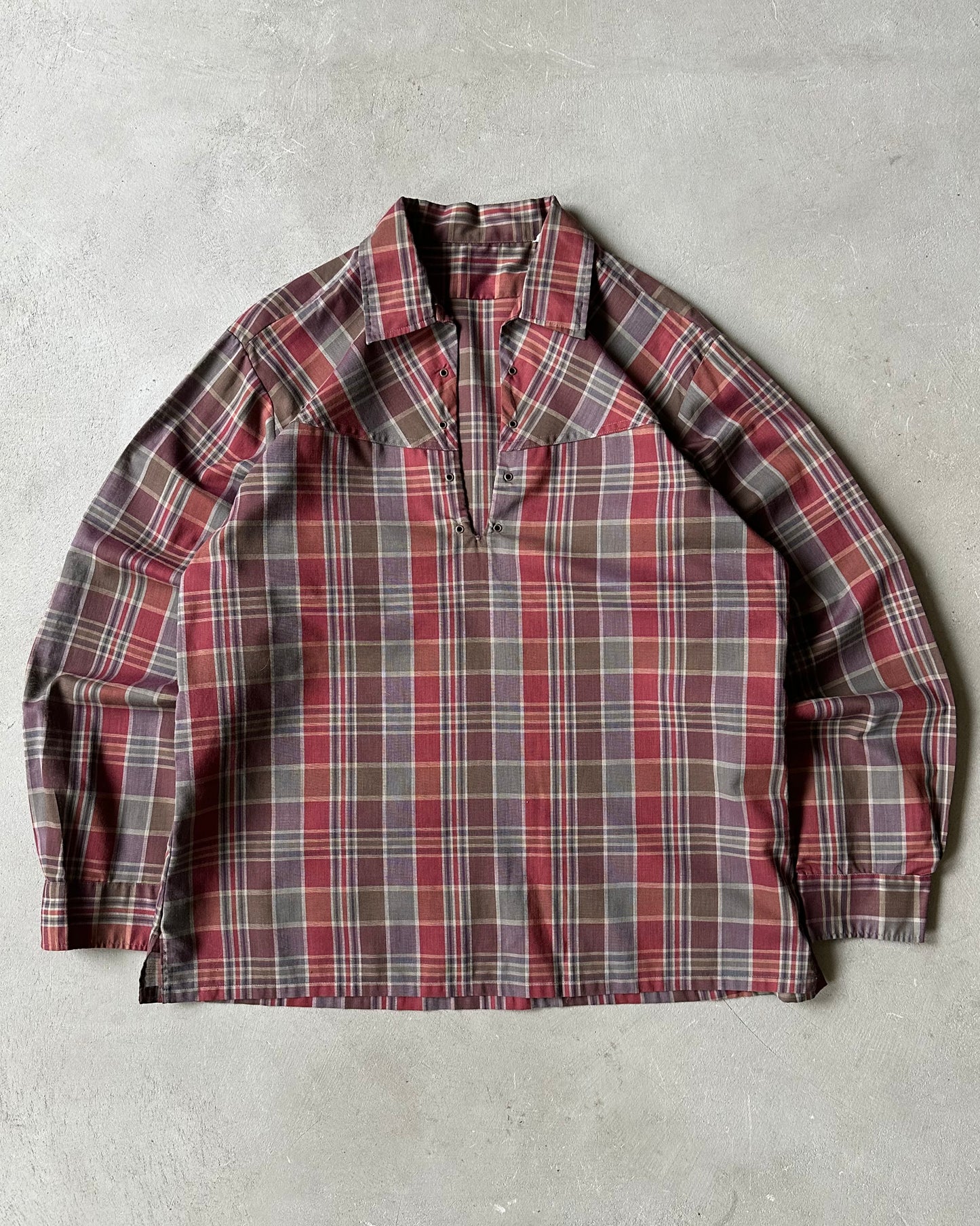 1970s - Burgundy Plaid Overshirt - M