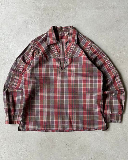 1970s - Burgundy Plaid Overshirt - M