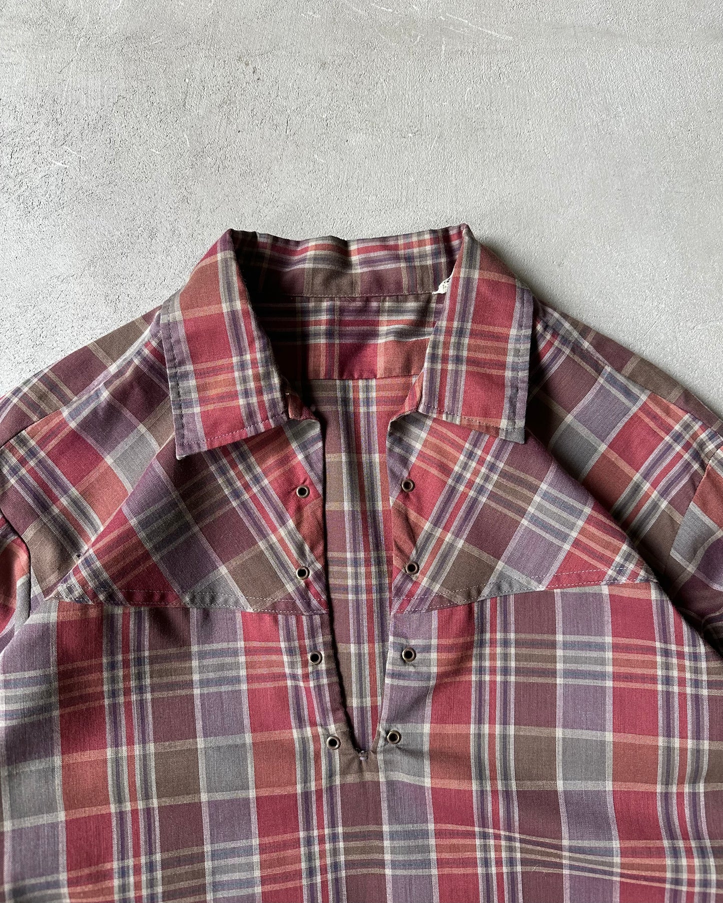 1970s - Burgundy Plaid Overshirt - M
