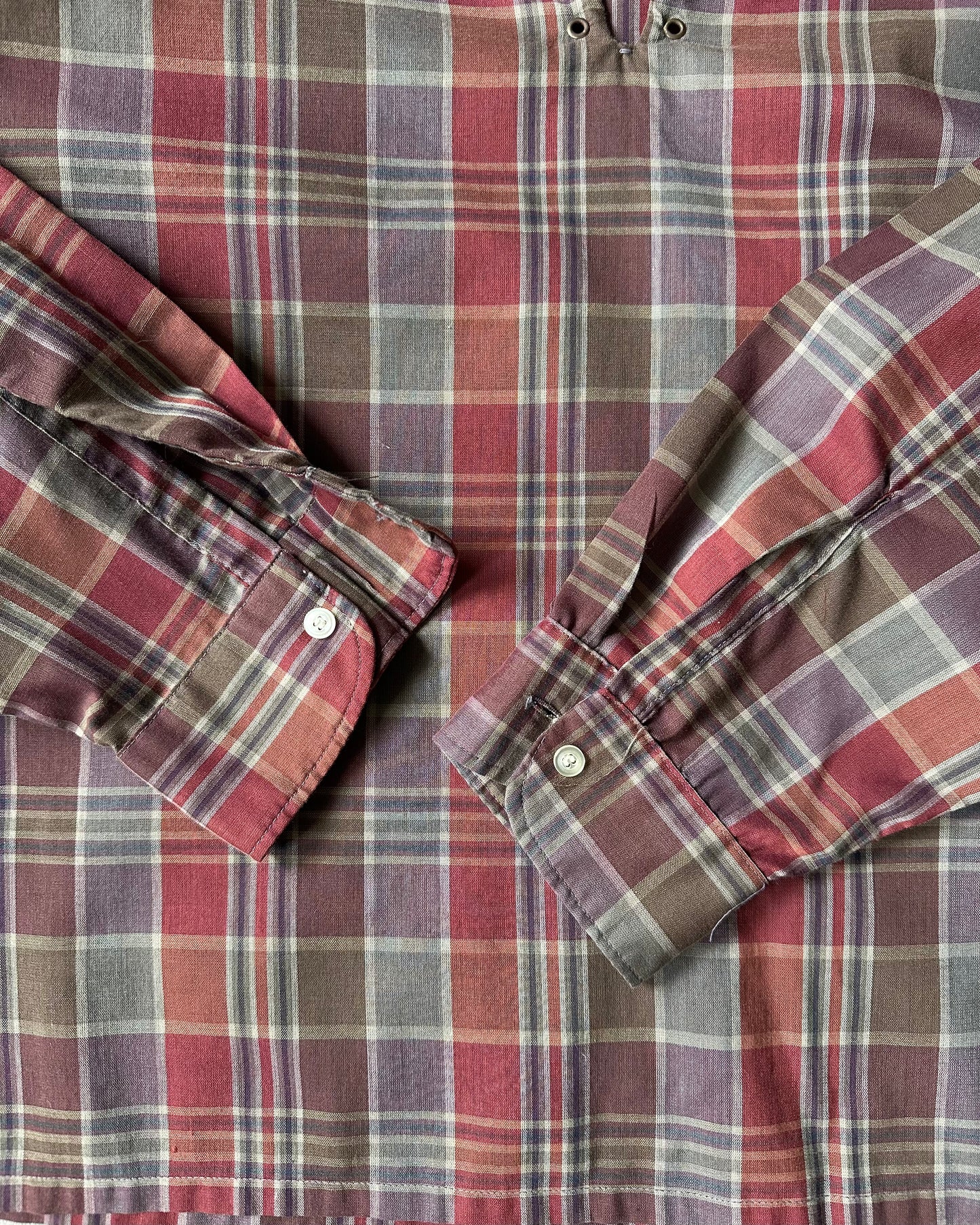 1970s - Burgundy Plaid Overshirt - M