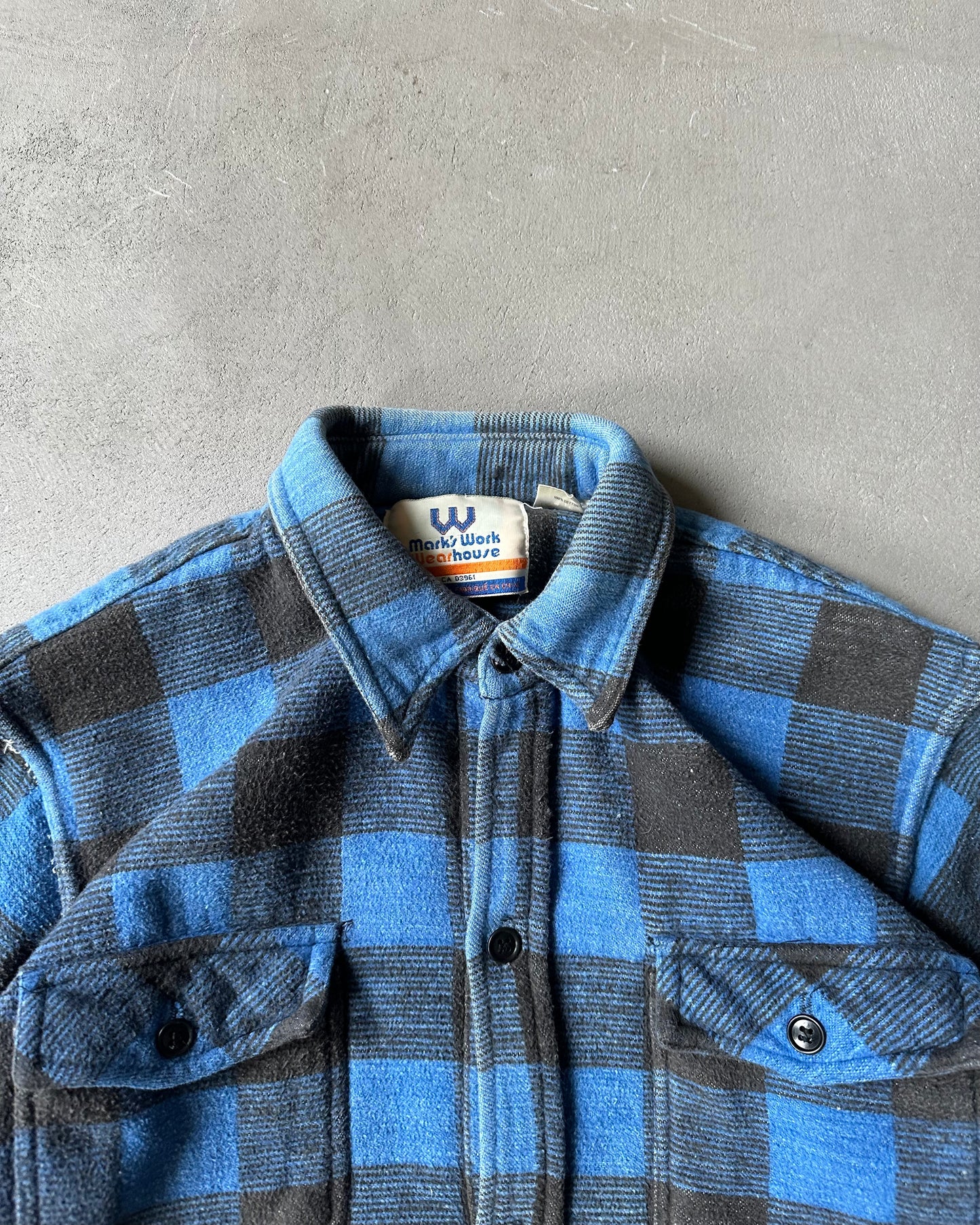 1980s - Faded Black/Blue Plaid Heavy Flannel - M