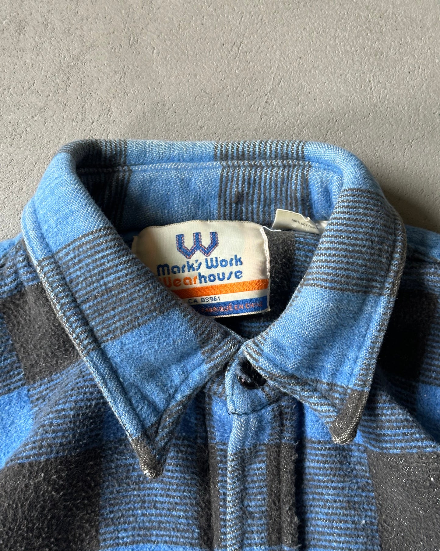 1980s - Faded Black/Blue Plaid Heavy Flannel - M