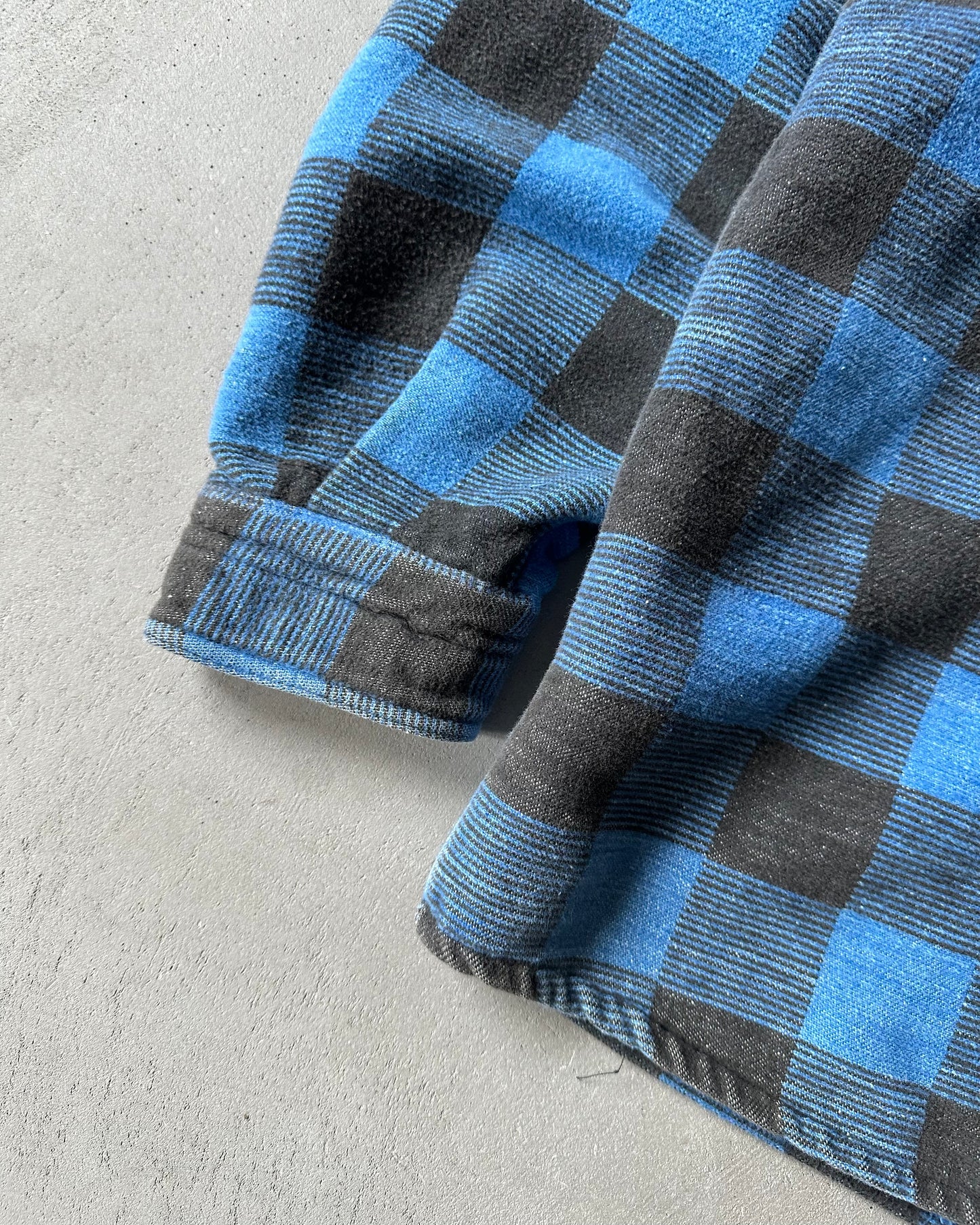 1980s - Faded Black/Blue Plaid Heavy Flannel - M