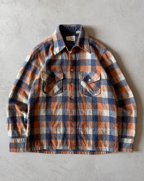 1980s - Blue/Orange Plaid Wool Flannel - S