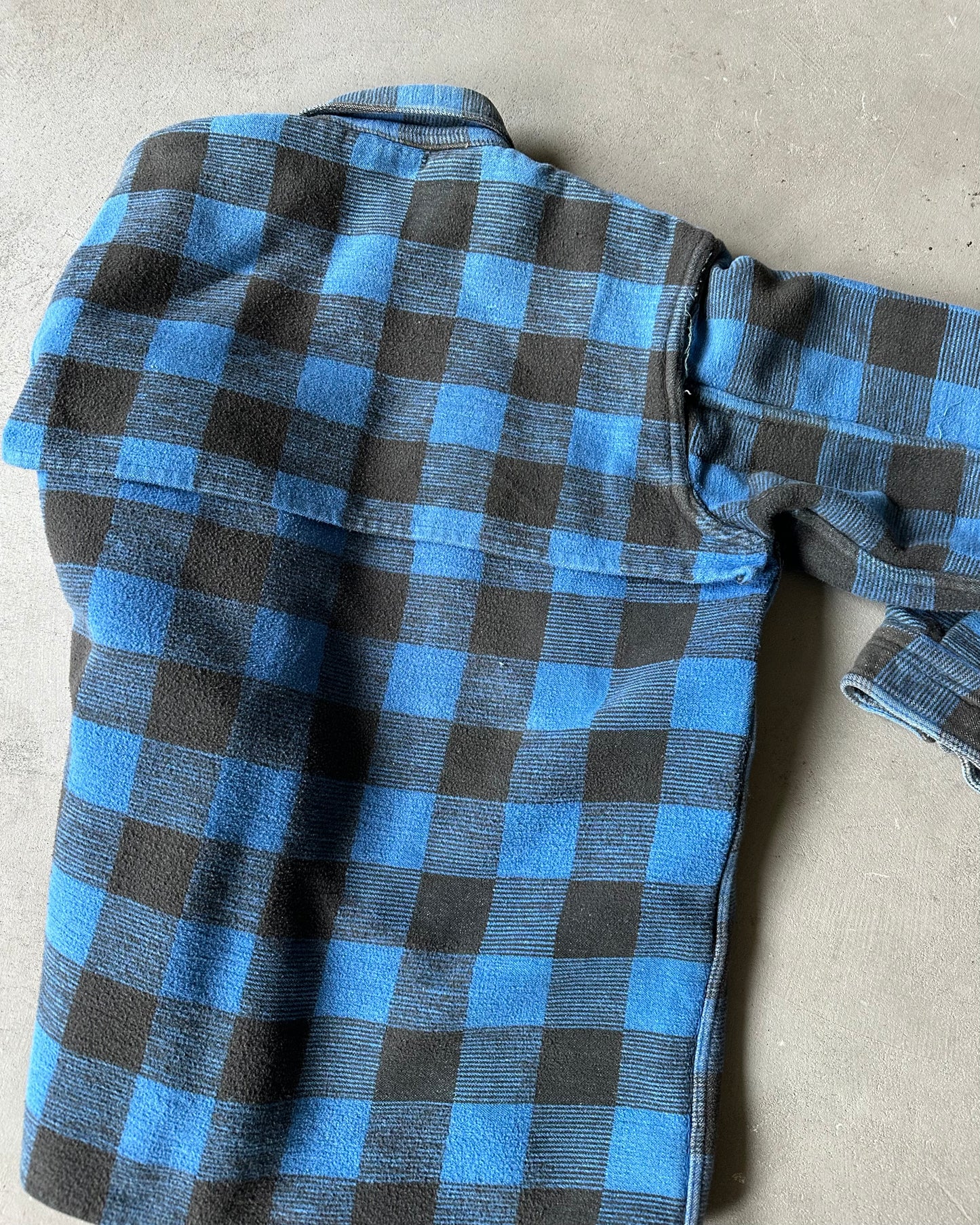 1980s - Faded Black/Blue Plaid Heavy Flannel - M
