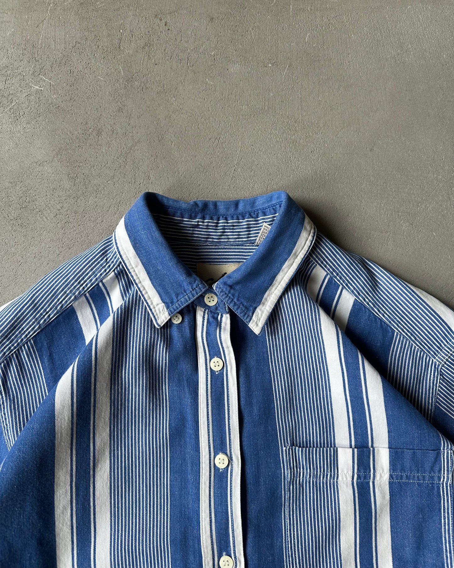 1990s - White/Blue Women's Striped Shirt - (W)M